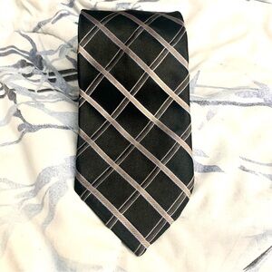 Michael Kors Silk Tie Black with Silver and White Checkered Pattern Classic